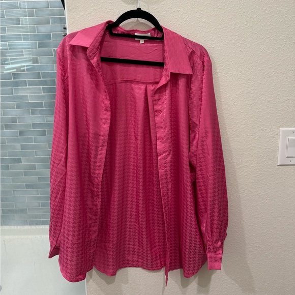 Pink Satin Button Up Shirt - Picture 1 of 2